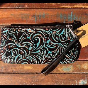 Patricia Nash Tooled Turquoise Leather Wristlet